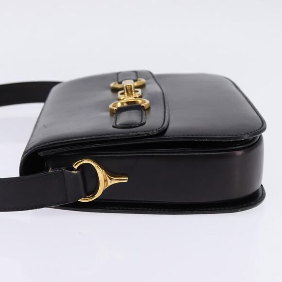 CELINE Horsebit Shoulder Bag Leather Black Gold - Picture 4 of 12